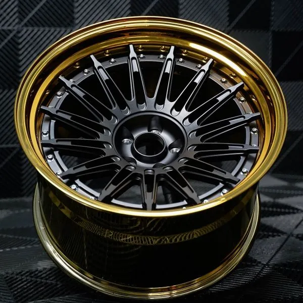 Forged 3pc polished gold barrel matte black satin black center wheel