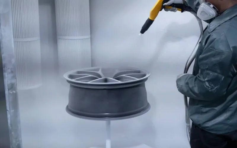 powder coating process in painting workshop